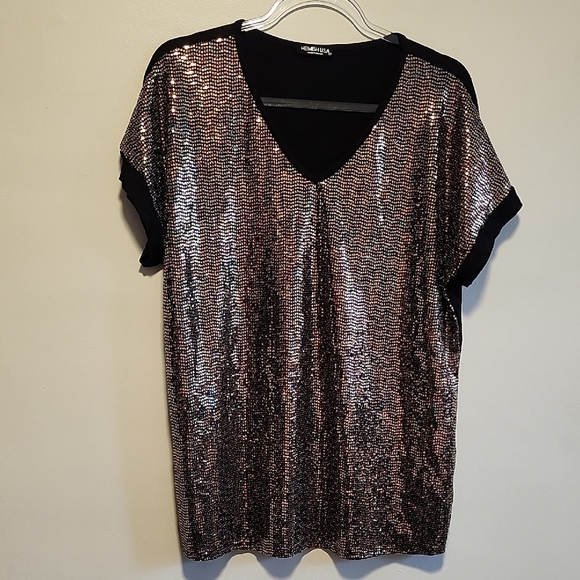 Heimish USA Copper Sparkle Relaxed Short Sleeve Oversized Blouse - Picture 6 of 7
